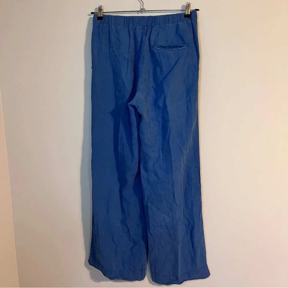 J.Crew Linen Pleated Pull On Elastic Waist Full Length Wide Leg Pant Indigo Blue - Picture 6 of 8